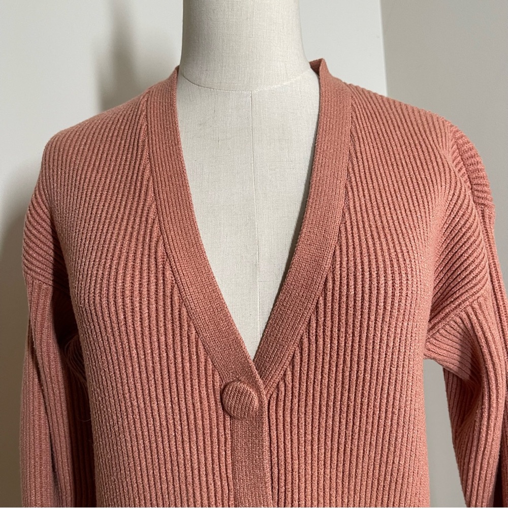 Lulu’s Women’s Deep Coral-SZ S- Long Sleeve Ribbed Knit Cardigan Sweater - Picture 3 of 11